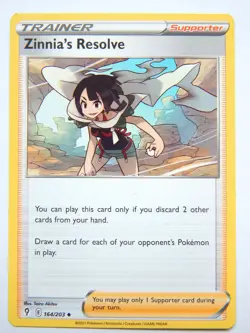Zinnia's Resolve 164/203 (NM, Pokemon Card, Evolving Skies, 2021, Uncommon) - Image 1