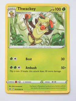 Thwackey 013/202 (NM, Pokemon Card, Sword & Shield, 2020, Grass, Uncommon) - Image 1