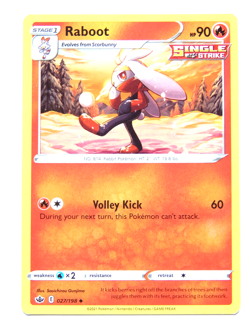 Raboot 027/198 (NM, Pokemon Card, Chilling Reign, 2021, Fire, Uncommon) - Image 1