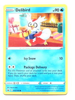 Delibird 032/198 (NM, Pokemon Card, Chilling Reign, 2021, Water, Common) - Image 1