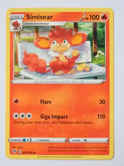 Simisear 027/189 (NM, Pokemon Card, Darkness Ablaze, 2020, Fire, Uncommon) - Image 1