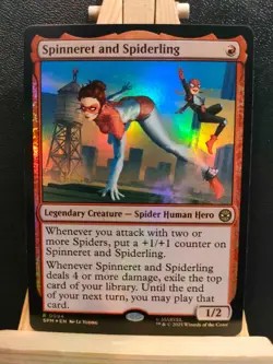 Spinneret and Spiderling FOIL - Marvel's Spider-Man - Rare - NM (see pics) MTG - Image 1