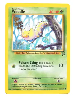Weedle 100/130 (NM, Pokemon Card, Vintage, Base Set 2, 2000, Grass, Common) - Image 1