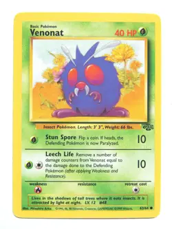 Venonat 63/64 (NM, Pokemon Card, Vintage , Jungle, 1999, Grass, Common) - Image 1