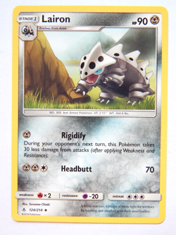 Lairon 124/214 (NM, Pokemon Card, Unbroken Bonds, 2019, Metal, Uncommon) - Image 1