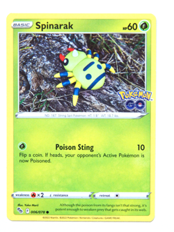 Spinarak 006/078 (NM, Pokemon Card, Pokemon Go, 2020, Grass, Common) - Image 1