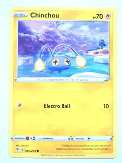 Chinchou 052/203 (NM, Pokemon Card, Evolving Skies, 2021, Lightning, Common) - Image 1