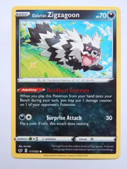 Galarian Zigzagoon 117/202 (NM, Pokemon Card, Sword & Shield, Darkness, Common) - Image 1