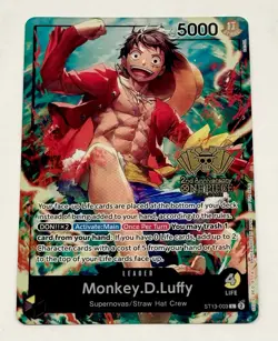 One Piece Monkey D. Luffy 2nd Anniversary WINNER Card Gold Foil English ST13-003 - Image 1