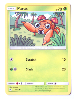 Paras 4/68 (NM, Pokemon Card, Hidden Fates, 2019, Grass, Common) - Image 1