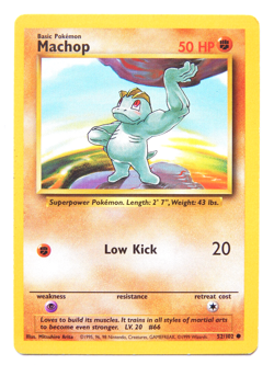 Machop 52/102 (LP, Pokemon Card, Vintage, Base Set, 1999, Fightning, Common) - Image 1