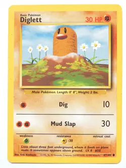 Diglett 47/102 (MP, Pokemon Card, Vintage, 1999, Base Set, Fighting, Common) - Image 1