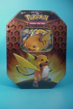 Pokemon TCG Raichu GX Hidden Fates Tin 4 Packs + Promo Factory Sealed - Image 1