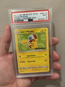 PSA 9 Ash's Pikachu SM112 Sun & Moon Black Star Promo I CHOOSE YOU! Pokemon 2017 - Image 1