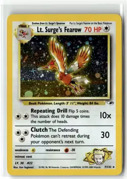 Lt. Surge's Fearow ⭐ 7/132 Holo Rare Gym Heroes 2000 Pokemon NM - Image 1