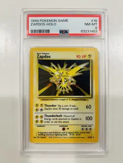1999 WOTC POKEMON GAME BASE SET UNLIMITED ZAPDOS 16/102 HOLO RARE PSA 8 NM-MT - Image 1