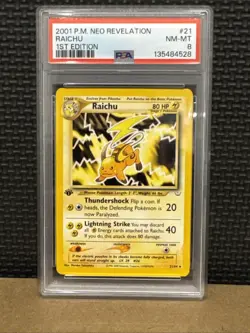 2001 Neo Revelation 1st Edition Rare Raichu Pokemon PSA 8 21/64 - Image 1