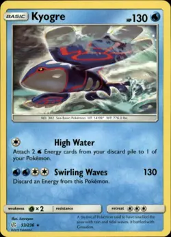 2x (SM12-053) Kyogre Rare Pokemon Cosmic Eclipse Card # 53 - Image 1