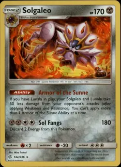 2x (SM12-142) Solgaleo (Rare Holo) Pokemon Cosmic Eclipse Card # 142 - Image 1