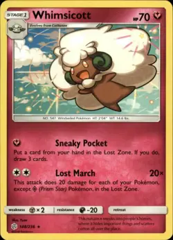 2x (SM12-148) Whimsicott Rare Pokemon Cosmic Eclipse Card # 148 - Image 1