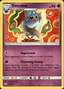 2x (SM12-088) Swoobat Rare Pokemon Cosmic Eclipse Card # 88 - Image 1