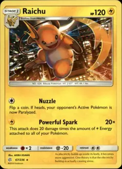 2x (SM12-067) Raichu Rare Pokemon Cosmic Eclipse Card # 67 - Image 1
