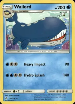 2x (SM12-046) Wailord Rare Pokemon Cosmic Eclipse Card # 46 - Image 1