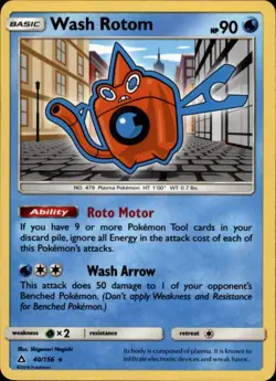 (SM05-040 PARALLEL FOIL) Wash Rotom Rare Pokemon Ultra Prism Card # 40 - Image 1