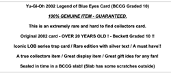 Yu-Gi-Oh 2002 Retro LOB Rare BCCG Graded 10 Card Blue Eyes White Dragon Vintage - Image 2