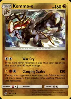 2x (SM04-077 PARALLEL FOIL) Kommo-o Rare Pokemon SM Crimson Invasion Card # 77 - Image 1