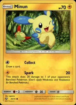2x (SL01-034 PARALLEL FOIL) Minun (C) Pokemon Shining Legends Card # 34 - Image 1