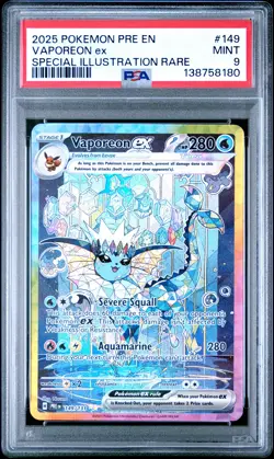 2025 POKEMON PRE EN-PRISMATIC EVOLUTIONS #149 VAPOREON EX PSA 9 - Image 1