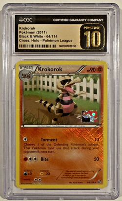 CGC Pristine 10 Krokorok Black & White 64/114 Pokemon League Cross Hatch Holo - Image 1