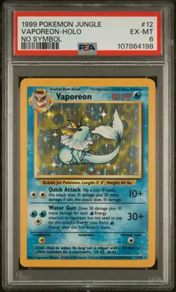 1999 Pokemon Jungle No Set Symbol Error Vaporeon Holo 12/64 PSA 6 - Image 1