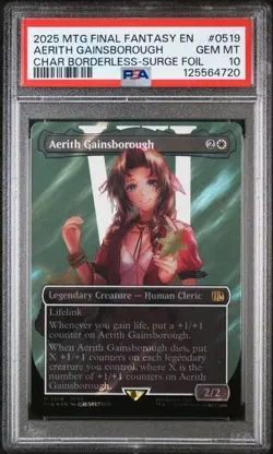 MTG Final Fantasy #0519 Aerith Gainsborugh Char Borderless-Surge Foil PSA 10 - Image 1