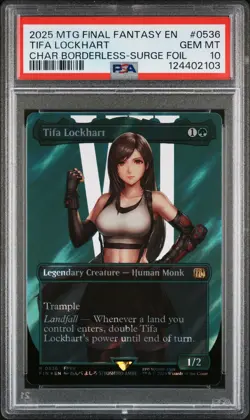 2025 MTG FINAL FANTASY CHARACTER BORDERLESS-SURGE FOIL TIFA LOCKHART PSA 10 - Image 1