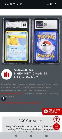 (POP 36) CGC 10 GEM MINT Pokemon EX Team Rocket Returns Psyduck 70/109 - Image 5