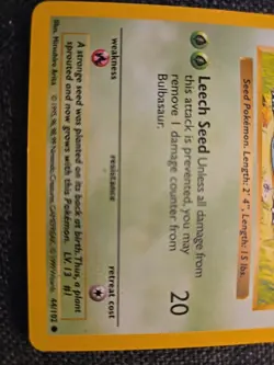 Bulbasaur - Shadowless Base Set - 44/102 - WOTC 1999 - Common Pokemon Card MP - Image 3