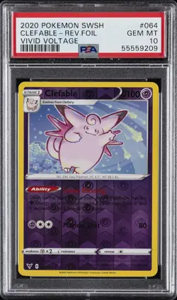 2020 POKEMON SWORD & SHIELD VIVID VOLTAGE #064 CLEFABLE-REVERSE FOIL PSA 10 - Image 1