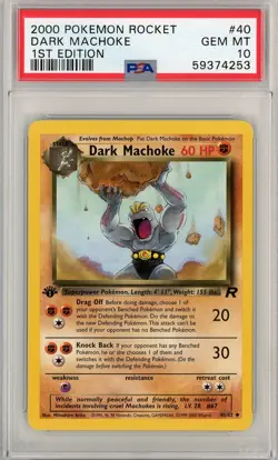 2000 Pokemon Team Rocket First Edition Dark Machoke #40/82 PSA 10 GEM MINT - Image 1