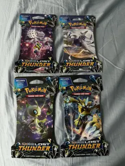 Pokemon Sun and Moon Lost Thunder Sleeved Booster Packs 4 Pack Art Set Sealed - Image 1