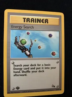 1st Edition Trainer Energy Search Fossil Pokemon Card - NM - Image 1