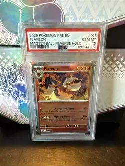 Pokemon Flareon Prismatic Evolutions Master Ball Reverse Holo #013 PSA 10! - Image 1