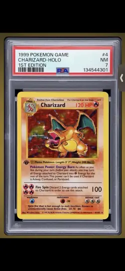 Pokemon Charizard #4 1st Edition Holofoil NM 7 1999) Rare “THICK STAMP”. - Image 1