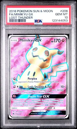 2018 Pokemon Sun & Moon Lost Thunder Mimikyu GX Full Art 206/214 PSA 10 - Image 1