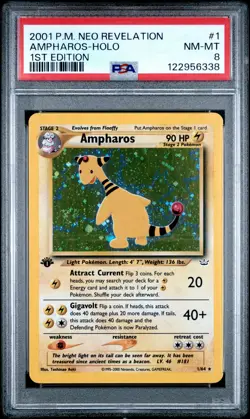 2001 Pokemon Neo Revelation #1 Ampharos Holo 1st Edition PSA 8 Swirl - Image 1