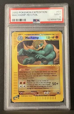 2002 POKEMON EXPEDITION #51 MACHAMP-REVERSE FOIL PSA 9 - Image 2