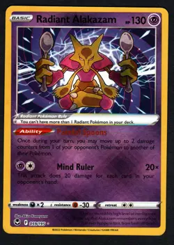 Pokemon Radiant Alakazam Holo SWSH12: Silver Tempest #059/195 NM - Image 1