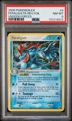 2005 POKEMON EX UNSEEN FORCES #4 FERALIGATR-REVERSE FOIL PSA 8 - Image 1