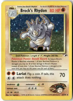 Brock's Rhydon, Pokemon Gym Heroes Holo Rare, 002/132 MP - Image 1